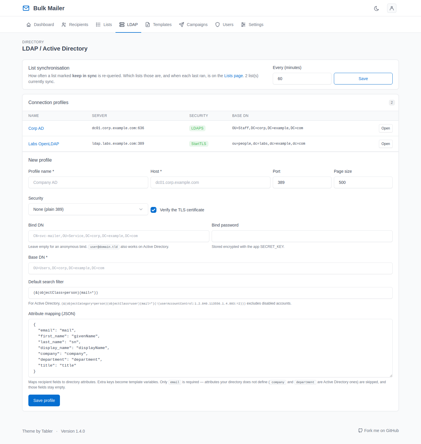Connection profiles and the list synchronisation interval